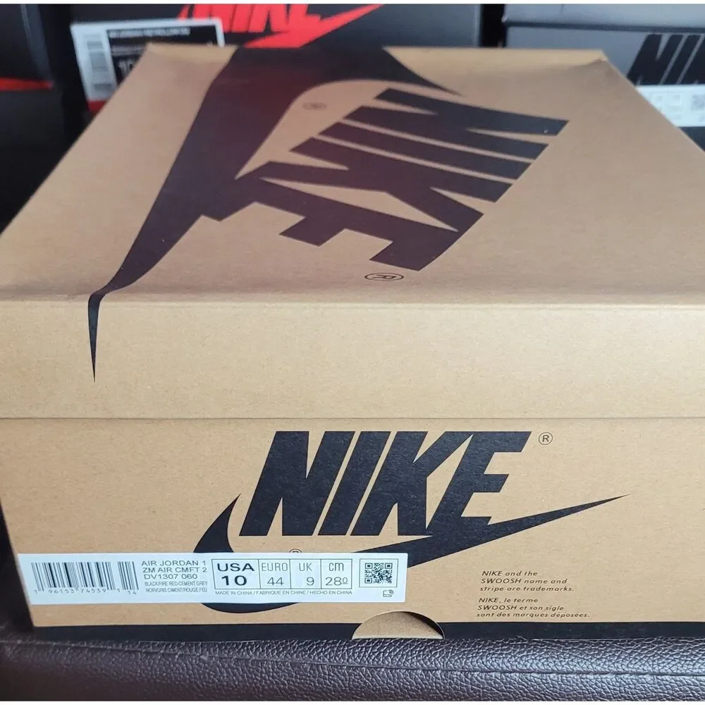 Air Jordan 1 Zoom CMFT 2 Black Fire Red Cement Grey Size 10 DV1307-060